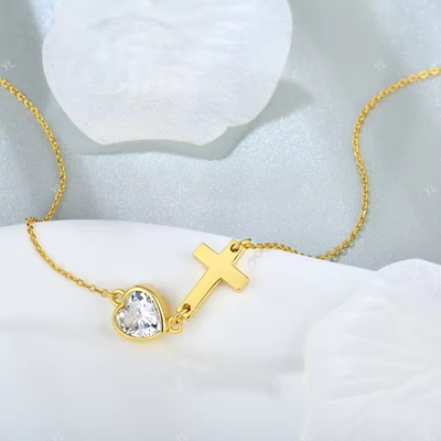 YASVITTI Bezel Herz Kubik Zirkonia Halskette 925 Silber Klassiker Kreuz Einfache Halskette 18K Gold beschichtet Großhandel Fabrik
