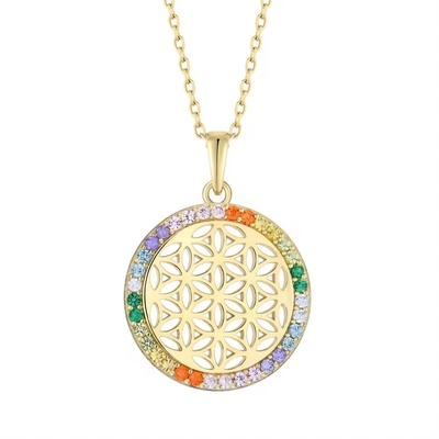 YASVITTI 925 Sterling Silber Blume des Lebens Regenbogen CZ Anhänger Halskette Yoga und Meditation Halskette Schmuck Großhandel