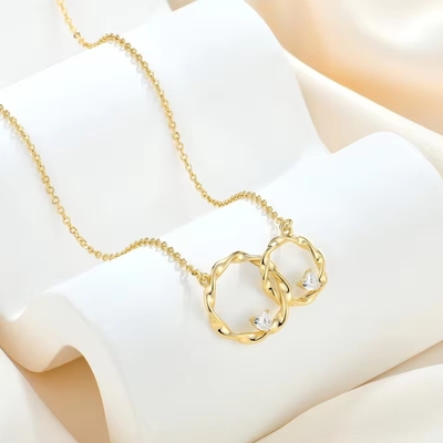 YASVITTI 14K Gelbgoldplattierte Verriegelung Kreis Herz Kubik Zirkonia Anhänger Halskette 925 Sterling Silber Schmuck