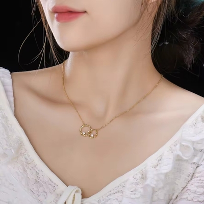 YASVITTI 14K Gelbgoldplattierte Verriegelung Kreis Herz Kubik Zirkonia Anhänger Halskette 925 Sterling Silber Schmuck