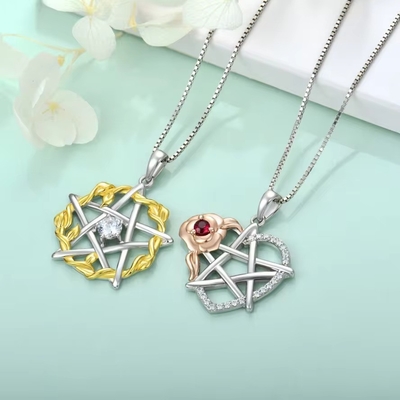 YASVITTI 925 Sterling Silber Pentagramm Star Heart Pendant Halskette Set Kubisches Zirkonia und Rose Gold beschichtet Großhandel