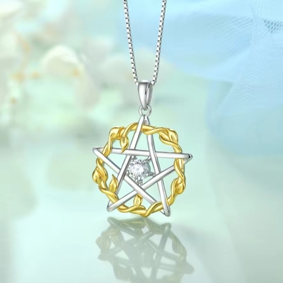 YASVITTI 925 Sterling Silber Pentagramm Star Heart Pendant Halskette Set Kubisches Zirkonia und Rose Gold beschichtet Großhandel