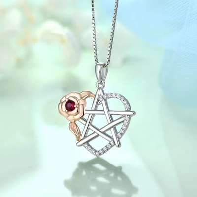 YASVITTI 925 Sterling Silber Pentagramm Star Heart Pendant Halskette Set Kubisches Zirkonia und Rose Gold beschichtet Großhandel