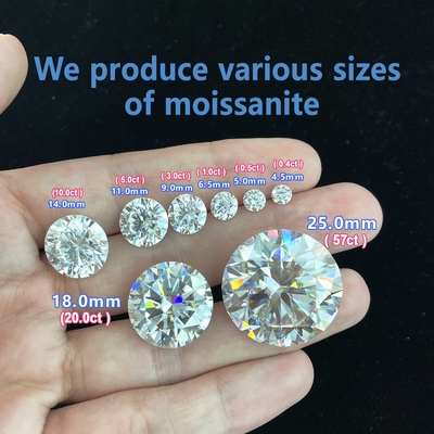 5mm-20mm VVS1 Weiß rund geschnitten loser Moissanit Stein Hitzebehandelt für Stud Ohrringe