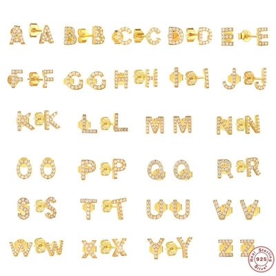 Mode Sterling Silber A-z Alphabet Ohrringe 18k Gold Plattiert 925 Silber Brief Stud Ohrringe