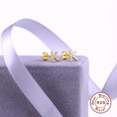 Mode Sterling Silber A-z Alphabet Ohrringe 18k Gold Plattiert 925 Silber Brief Stud Ohrringe