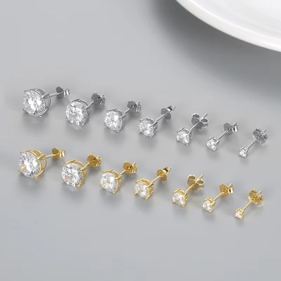 Koreanische Mode Ohrringe Schmuck 925 Sterling Silber Klassiker Einzeldiamant Ohrringe 2-10mm Zirkonia Stud Ohrringe Für Frauen