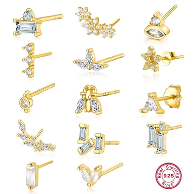 925 Sterling Silber Großhandel Schmuck Minimalist Kleine 925 Sterling Silber Zirkon Stud Ohrringe Goldplattierte Ohrringe Für Frauen