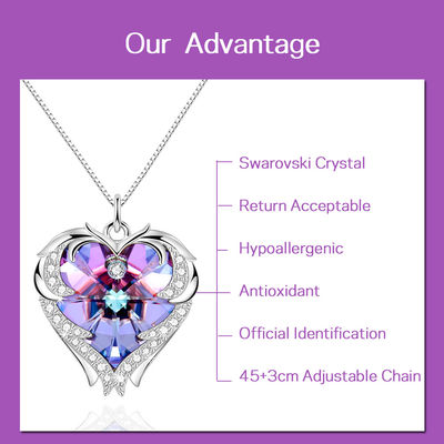 Purpurroter Sterling Silver Heart Pendant Necklace