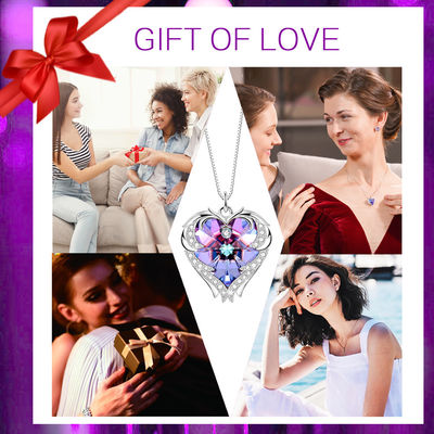 Purpurroter Sterling Silver Heart Pendant Necklace