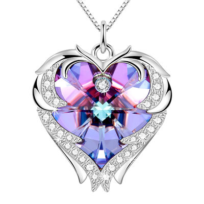 18in 0.29oz Sterling Silver Heart Pendant Necklace modisches Rosa Crystal Heart Pendant