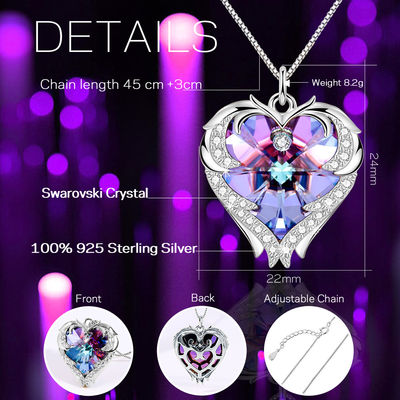 18in 0.29oz Sterling Silver Heart Pendant Necklace modisches Rosa Crystal Heart Pendant