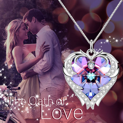 18in 0.29oz Sterling Silver Heart Pendant Necklace modisches Rosa Crystal Heart Pendant