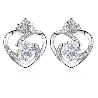 11x9.5mm 1.5g Sterling Silver Heart Earrings 3A silberner Herz-Bolzen SGS