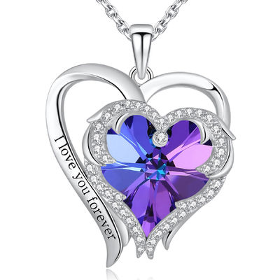 Purpurroter Sterling Silver Heart Pendant Necklace