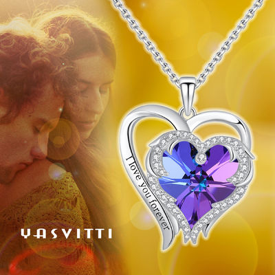 Purpurroter Sterling Silver Heart Pendant Necklace