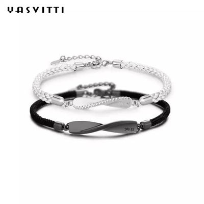 8.7in 7g Sterling Silver Jewelry Bracelets 3A CZ Schwarz-Schnur-Armband
