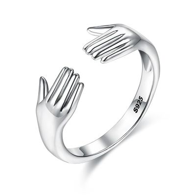 Ring Finger-Ring For Womens 925 Sterling Silver Double Hand Shape