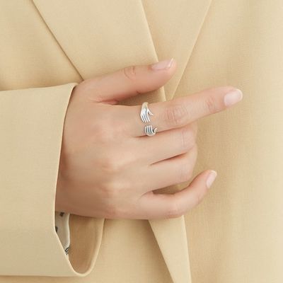 Ring Finger-Ring For Womens 925 Sterling Silver Double Hand Shape