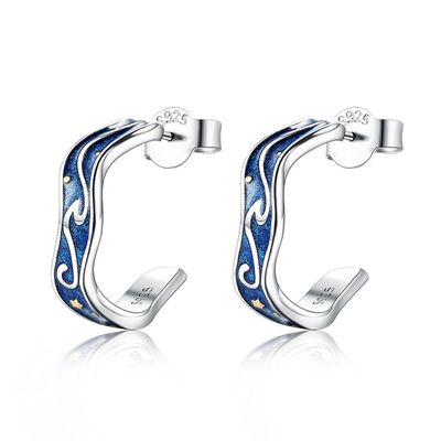Mond-Stern-Ohrring 0.07oz 1.4x1.2cm Sterling Silver Jewelry Earrings Blue modischer
