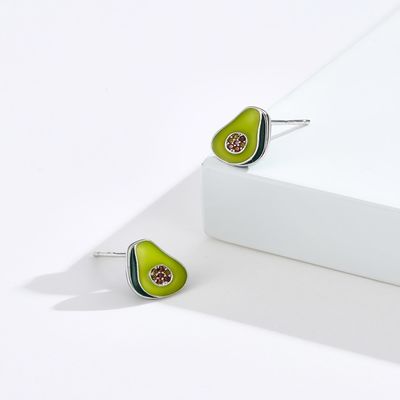 1.1x0.9cm 2.29g Sterling Silver Jewelry Earrings Unisex Avocado-Ohrring-Bolzen