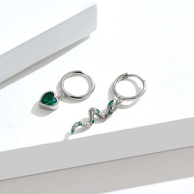 2.1x0.7cm 2.3g Sterling Silver Heart Shaped Earrings Crystal Snake Hoop Earring Soem