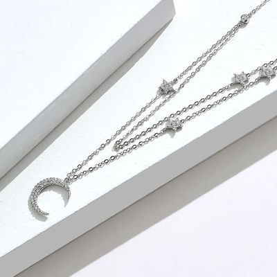 18in 2.9g Sterling Silver Necklace Chains AAAAA CZ Doppelkette-Halskette ODM