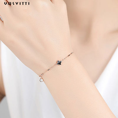 Des Schwarz-vier Shell Bracelet Silver Crystal Bracelet Soem des Blatt-7.87in 1.53g
