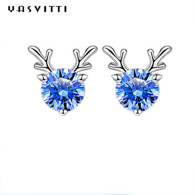 Weihnachtsschmuck-Geschenk-Mode-kleiner Rotwild-Ohrring-Persönlichkeits-blauer weißer Bergkristall-Luxusdamen-Ohrring-Schmuck