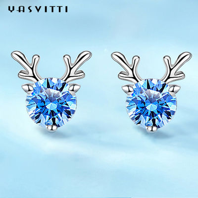 Weihnachtsschmuck-Geschenk-Mode-kleiner Rotwild-Ohrring-Persönlichkeits-blauer weißer Bergkristall-Luxusdamen-Ohrring-Schmuck