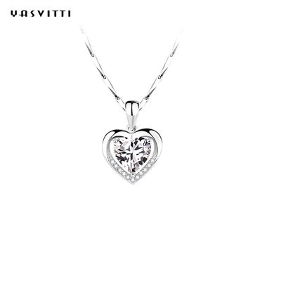 0.69ft 0.7oz Sterling Silver Heart Pendant Necklace Fiancée Zirkon-Halskette