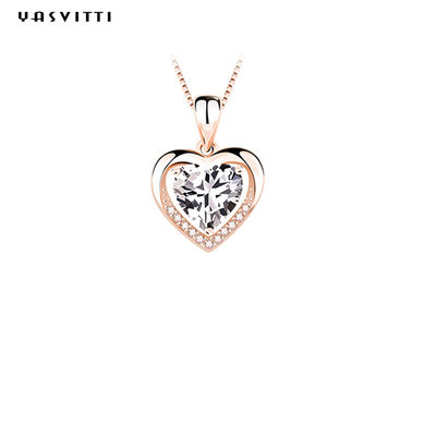 0.69ft 0.7oz Sterling Silver Heart Pendant Necklace Fiancée Zirkon-Halskette