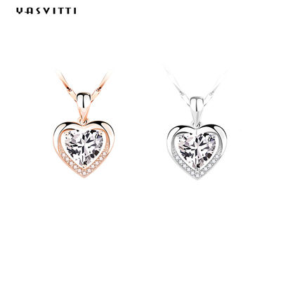0.69ft 0.7oz Sterling Silver Heart Pendant Necklace Fiancée Zirkon-Halskette