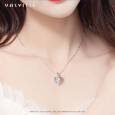 0.69ft 0.7oz Sterling Silver Heart Pendant Necklace Fiancée Zirkon-Halskette