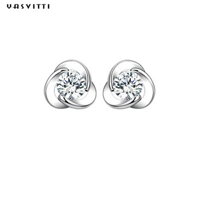925 Sterling Silver Clover Zircon Earrings-Blume Zircon-Bolzen-Ohrring-einfacher Klee Diamond Earrings