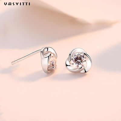 925 Sterling Silver Clover Zircon Earrings-Blume Zircon-Bolzen-Ohrring-einfacher Klee Diamond Earrings