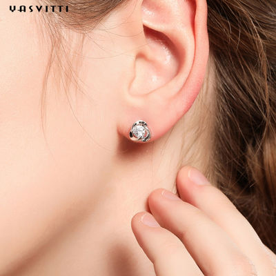925 Sterling Silver Clover Zircon Earrings-Blume Zircon-Bolzen-Ohrring-einfacher Klee Diamond Earrings