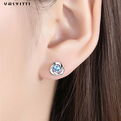 925 Sterling Silver Clover Zircon Earrings-Blume Zircon-Bolzen-Ohrring-einfacher Klee Diamond Earrings