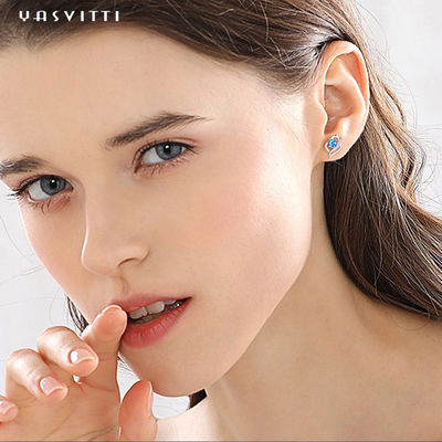 0.04oz 1x0.8cm Sterling Silver Heart Earrings SGS-blaue Steinohrringfreundin