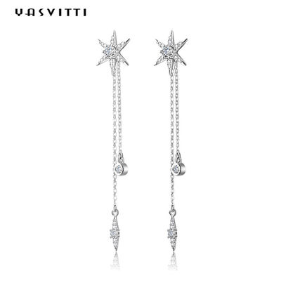 73.5mm 0.1oz Sterling Silver Jewelry Earrings S925 silberner Stern Diamond Tassel Earrings