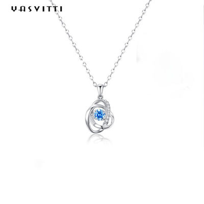 1,1 Gramm 16.76mm Sterling Silver Jewelry Necklaces 5A CZ Sapphire Stone Necklace