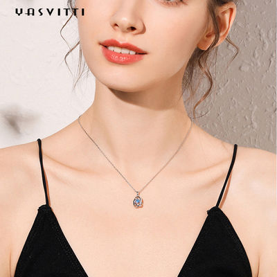 1,1 Gramm 16.76mm Sterling Silver Jewelry Necklaces 5A CZ Sapphire Stone Necklace