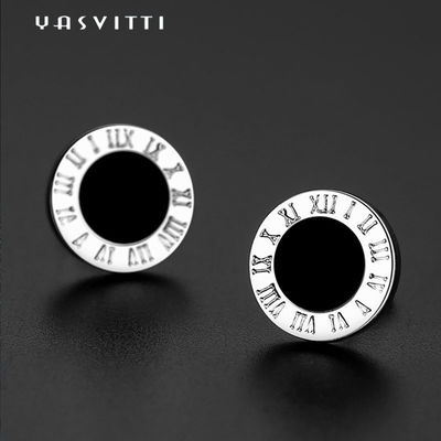 Edelstahl-Runden-Schwarzes emaillierte Roman Numbers Stud Earrings