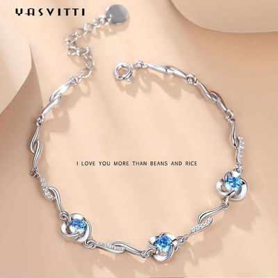 7.3in 5.2g Sterling Silver Jewelry Bracelets AAA CZ blaues Bergkristall-Armband