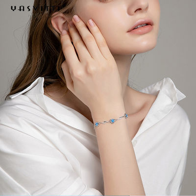 7.3in 5.2g Sterling Silver Jewelry Bracelets AAA CZ blaues Bergkristall-Armband