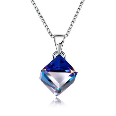 Silberner Österreicher Crystal Love Cube Necklace Sugar Cube Pendant Clavicle Chain-Frauen-925