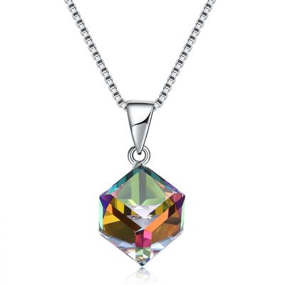 Silberner Österreicher Crystal Love Cube Necklace Sugar Cube Pendant Clavicle Chain-Frauen-925