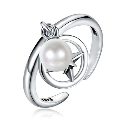 Öffnender 925 Sterling Silver Mountable Pearl Pendant Ring mit veränderbarer Länge