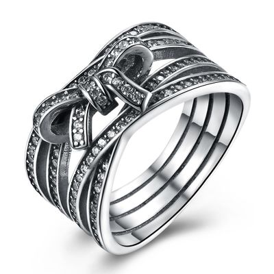 925 Sterling Silver Bowknot Finger Ring mit Crystal Women Ring European Original-Schmuck-Geschenk