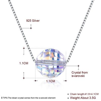 Ball Aurora Crystal Diamond Necklace 3.5g 17in Sterling Silver Jewelry Necklaces 8mm